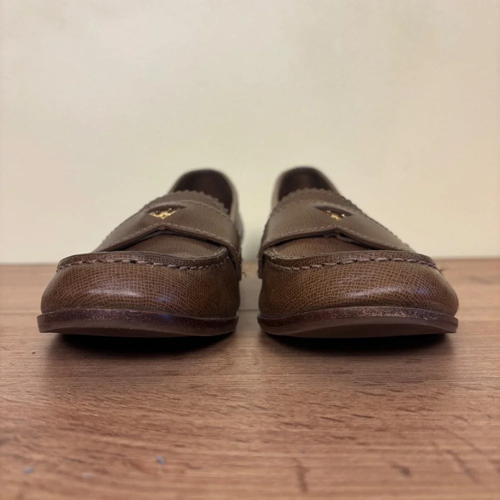 TORY BURCH Leather Penny Loafers Brown Women Size 8 Low Heel Casual Office